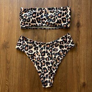 Women’s High Waisted Bandeau Bikini Leopard Print